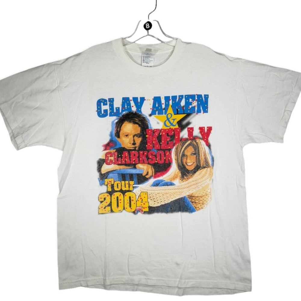 Vintage White Clay Aiken & Kelly Clarkson Concert Tour 2004 Shirt LARGE